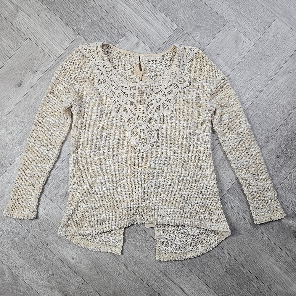 A'REVE Women's Medium Long Sleeve Cream Knitted Open Tie Back Scoop Neck Corset